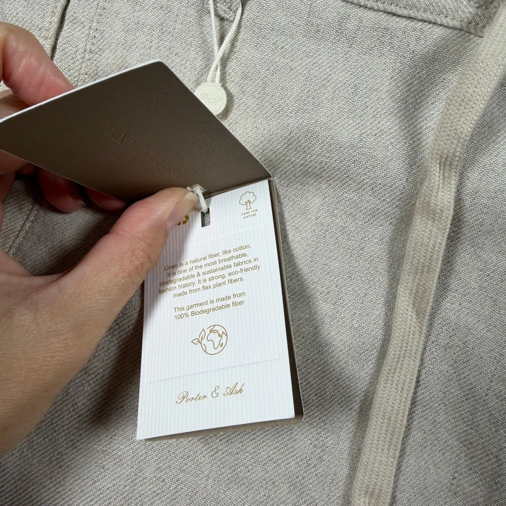 Porter & Ash Linen Blend Pants Mens 32 Beige Slim Fit Drawstring Summer NWT